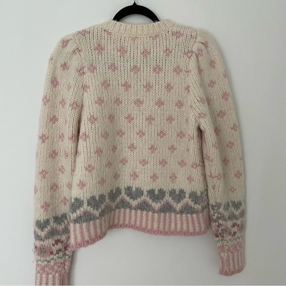 LoveShackFancy Rosie Pullover Sweater Alpaca Pink Cream Fair Isle Milky - Picture 10 of 12